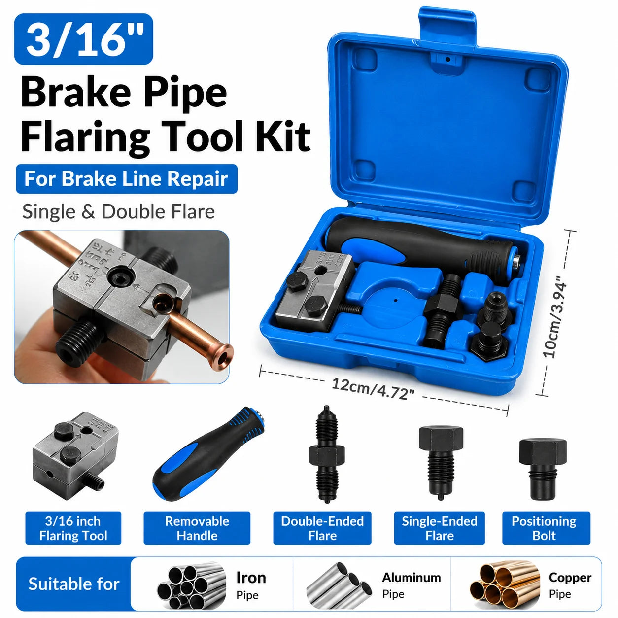 Professional 3/16" Brake Pipe Flaring Tool Kit – Brake Line Tools – Single and Double Flare Brake Line Repair Kit for Car Motorcycle Truck – 490g – $37