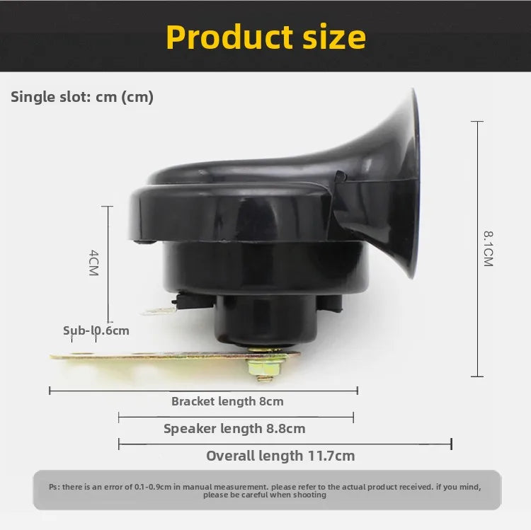 Motorcycle Horn – 12V Universal Snail-Shaped High-Pitched Waterproof Horn