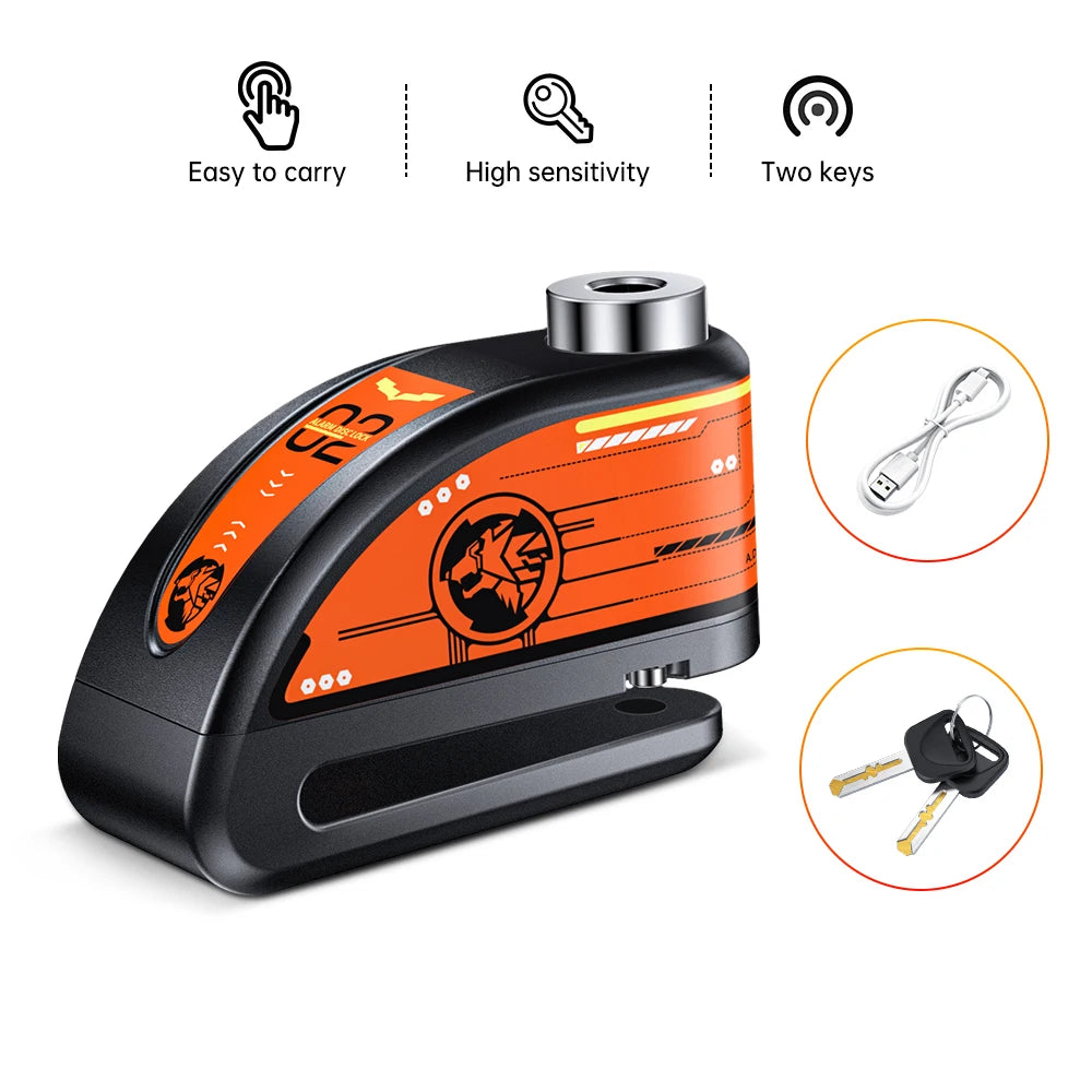 Elecpow Rechargeable Motorcycle Bicycle Scooter Alarm Disc Brake Lock Waterproof Anti-Theft Reminder Cable – 120dB USB-C IP67 7mm 285g CE FCC RoHS – With or Without Rope