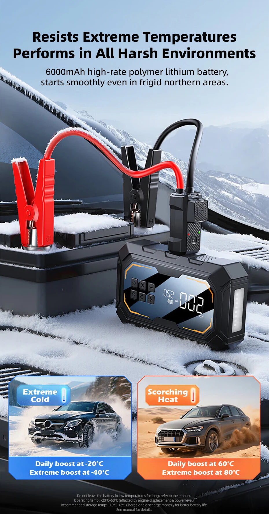 Motorcycle Jump Starter with Air Compressor 150PSI Tyre Inflator 4-in-1 Emergency Battery Booster Power Bank LED Flashlight 12V