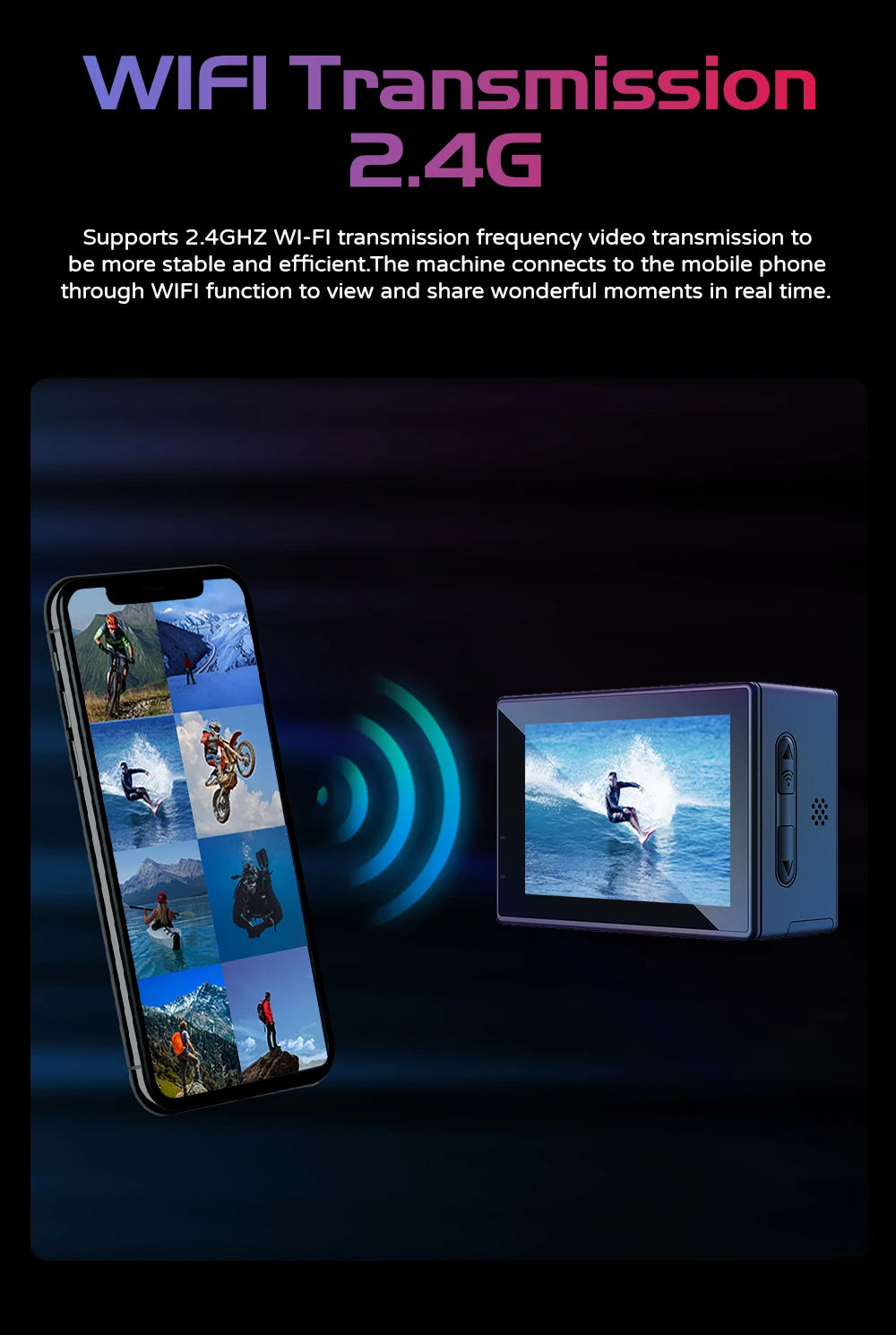 SJCAM SJ4000 Dual Screen 4K 30fps Action Camera 2.0" Rear + 1.3" Front Screen 170° Wide-Angle 30M Waterproof 2.4G WiFi Anti-Shake Car Mode Loop Recording Sports Camera for Motorcycle Bicycle Helmet Diving