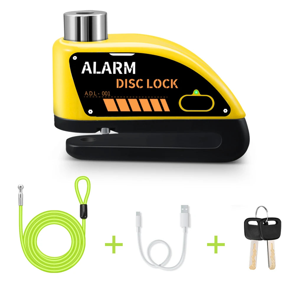 Extractme Motorcycle Alarm Disc Brake Lock Security Moto Wheel Disk Padlock Waterproof 120dB Anti-Theft – Fingerprint / Combination / Charging Style – USB-C – 7mm – With or Without Rope