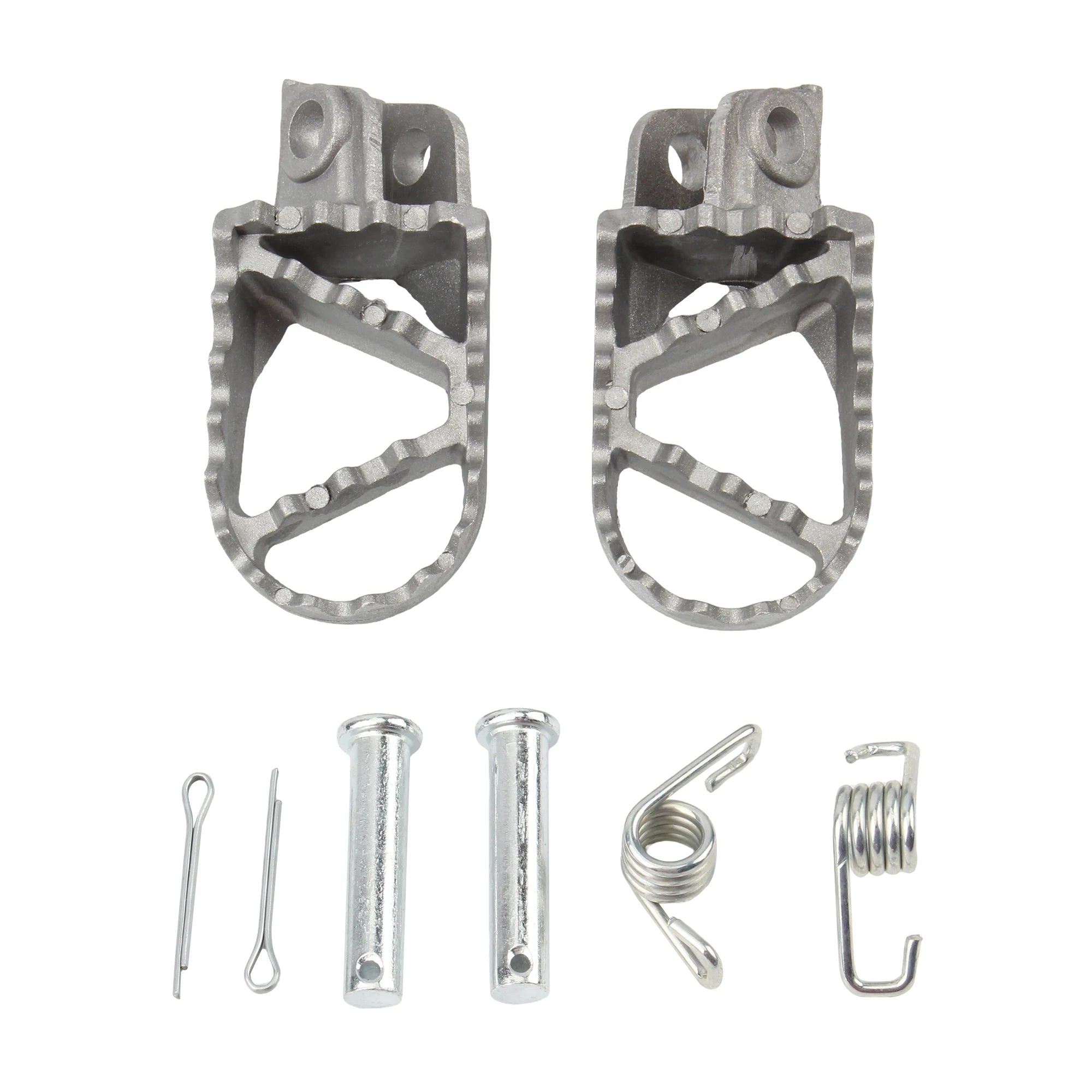KTM SX SXF EXC EXCF XC XCF XCW 125–530 Motocross Aluminum Foot Pegs – 360° Rotatable + Pitch Adjustable – Silver – Spring & Pins Included – Dirt Pit Bike – $16