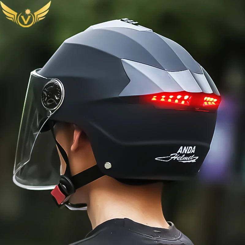 Half Helmets with Rechargeable Double Visor