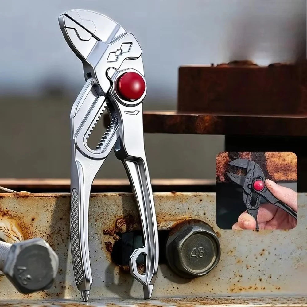 4-Inch Adjustable Water Pump Pliers – Brake Caliper Tools – Mini Multifunctional Plumbing Pipe Wrench 18-Position Push-Lock Teflon Coated Alloy Steel – Black / Silver – $28