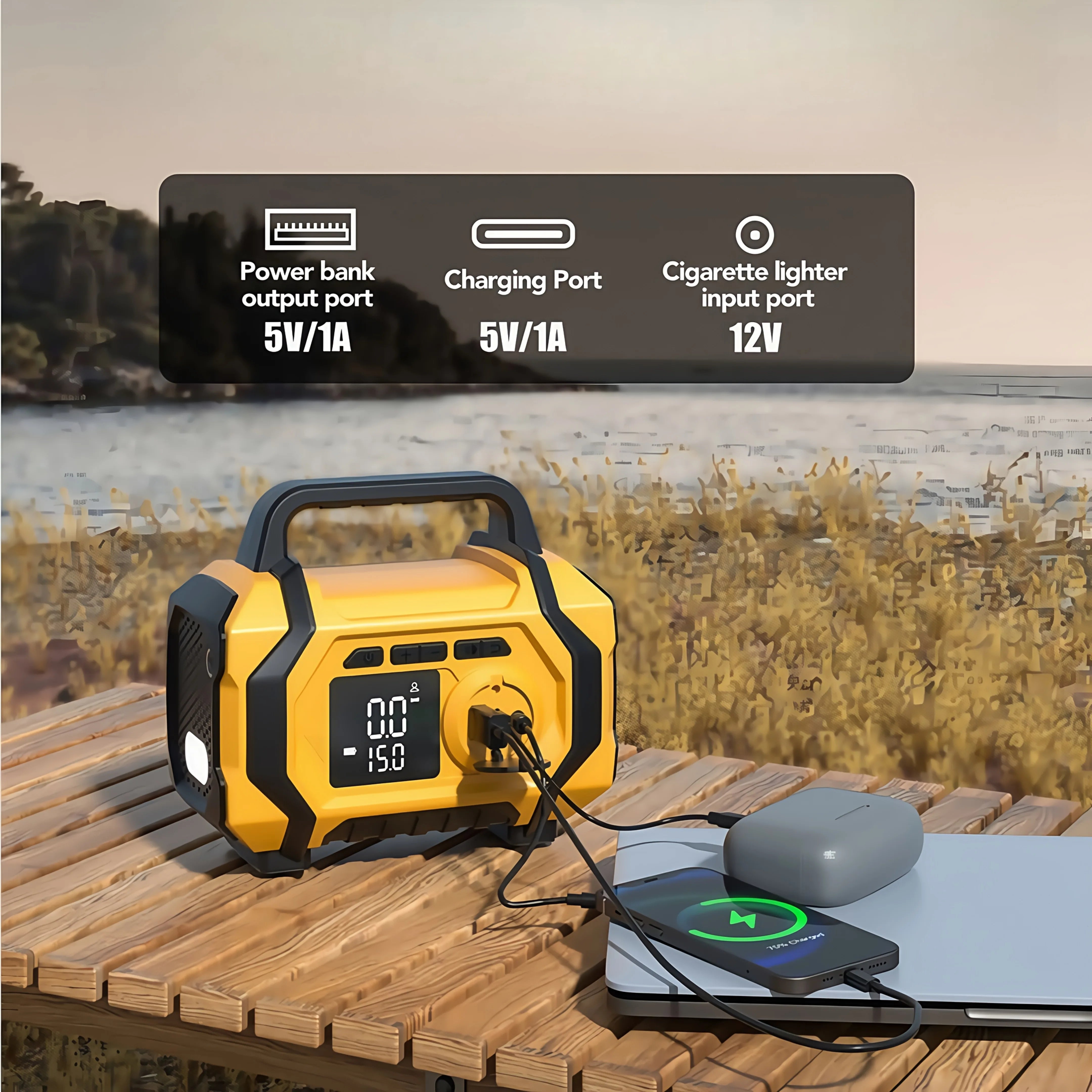 Motorcycle Jump Starter 8000A with Air Compressor 150PSI Digital Tyre Inflator Portable Battery Booster Pack 12V