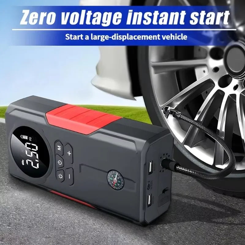 12V Jump Starter & Air Pump – 1800A Multi-Function Tire Inflator, LED SOS Light & Power Bank for Car, Motorcycle & Bicycle