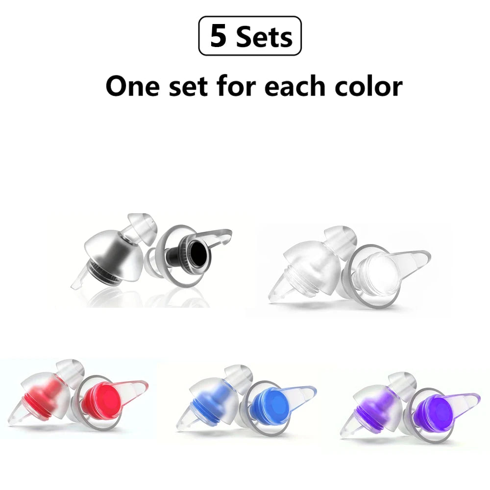 HUAK Quiet-04 Motorcycle Riding Earplugs Reusable High-Fidelity Silicone IPX8 Waterproof for Swimming & Travel – 5 or 10 Sets – Black Blue Red Purple White