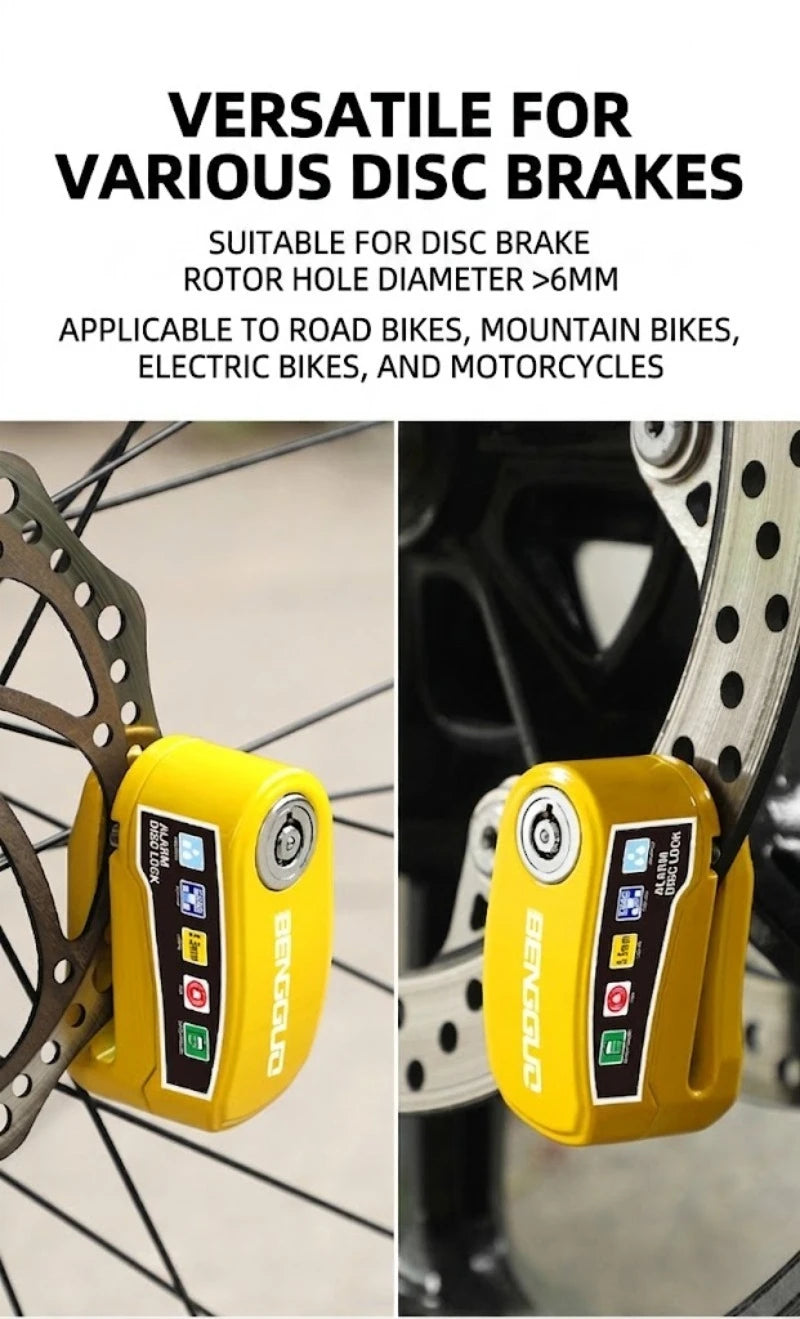 Alarm Disc Lock Anti-Theft 110dB Waterproof Motorcycle Disc Brake Lock Aluminum Alloy with Reminder Cable for Scooter Bike Parts – Vibration Alarm – 0.22kg – Red Yellow Green Black Blue – With or Without Rope