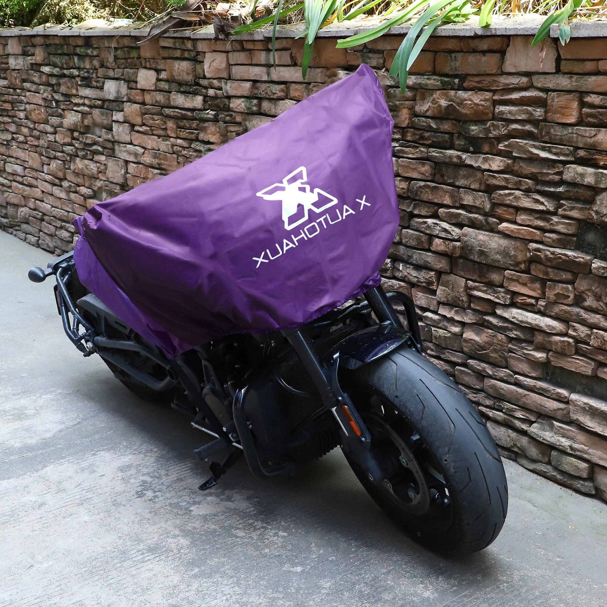 X Autohaux M L XL Motorcycle Cover Lightweight Half Cover Outdoor Waterproof Rain Dust Protector for Most Full Dress Touring – 210T Polyester Fabric Orange Silver Tone Purple Fitting Straps Storage Bag