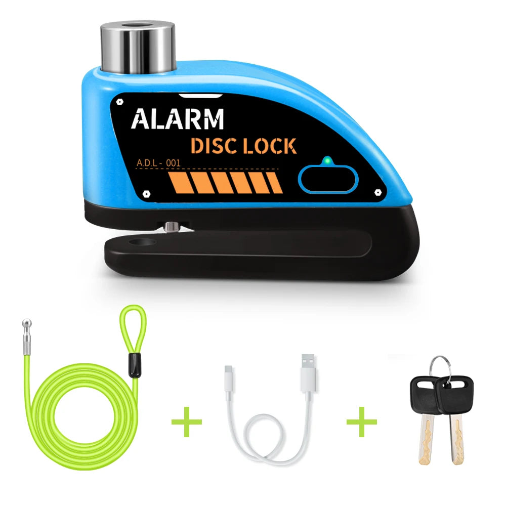 Extractme Motorcycle Alarm Disc Brake Lock Security Moto Wheel Disk Padlock Waterproof 120dB Anti-Theft – Fingerprint / Combination / Charging Style – USB-C – 7mm – With or Without Rope