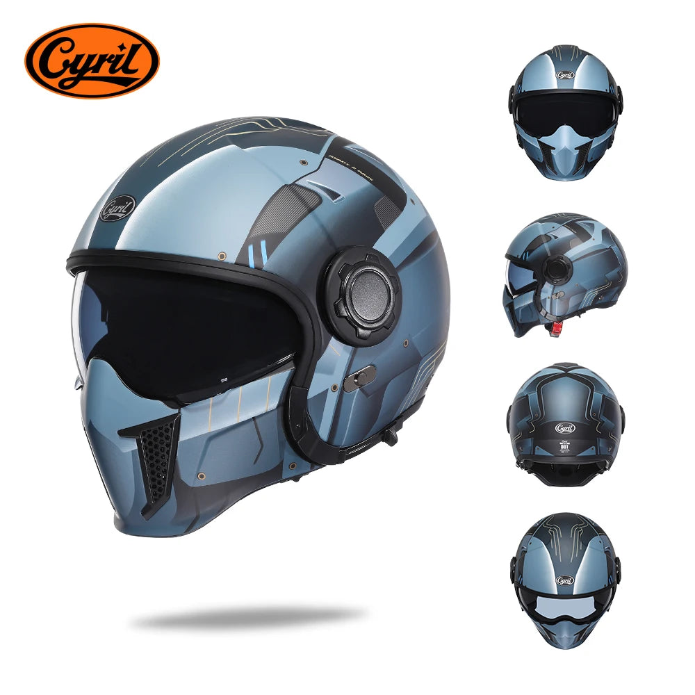 Modular Helmets – DOT Full Face Motorcycle Helmet, Dual Visor, Retro Open Face Design for Men & Women