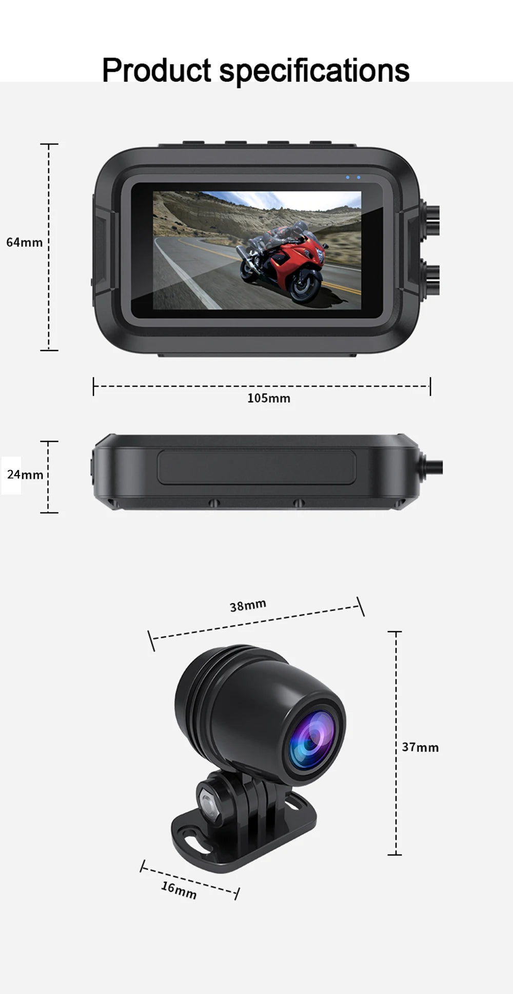 Kocam Dual 1080P Motorcycle Dash Cam IP66 Waterproof 3" IPS WiFi GPS Front Rear Motorcycle Camera DVR Black Box G-Sensor Super Capacitor Remote Control
