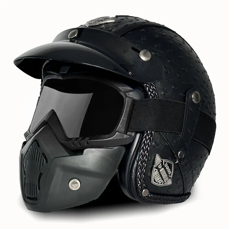 Open Face Helmets – Retro PU Leather Motorcycle Helmet, Vintage Cafe Racer Style, DOT & ECE Certified