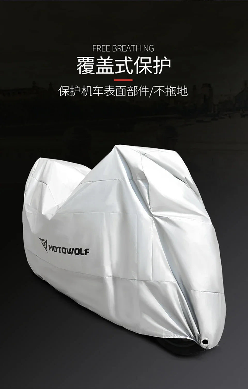 MOTOWOLF Oxford Waterproof Scooter Cover Universal All Weather Motorcycle Protector Anti UV Dustproof with Lock Holes – Polyester Taffeta Oxford Cloth M-4XL Silver Black 4 Season