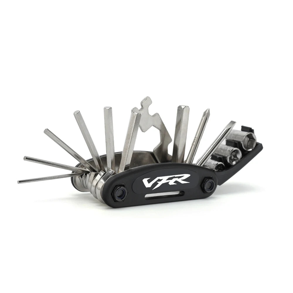Honda VFR 750 / VFR 800 / VFR 1200 16-Function CNC Aluminum Multi-Tool – Allen + Socket + Hex + Screwdriver + Spoke – $16