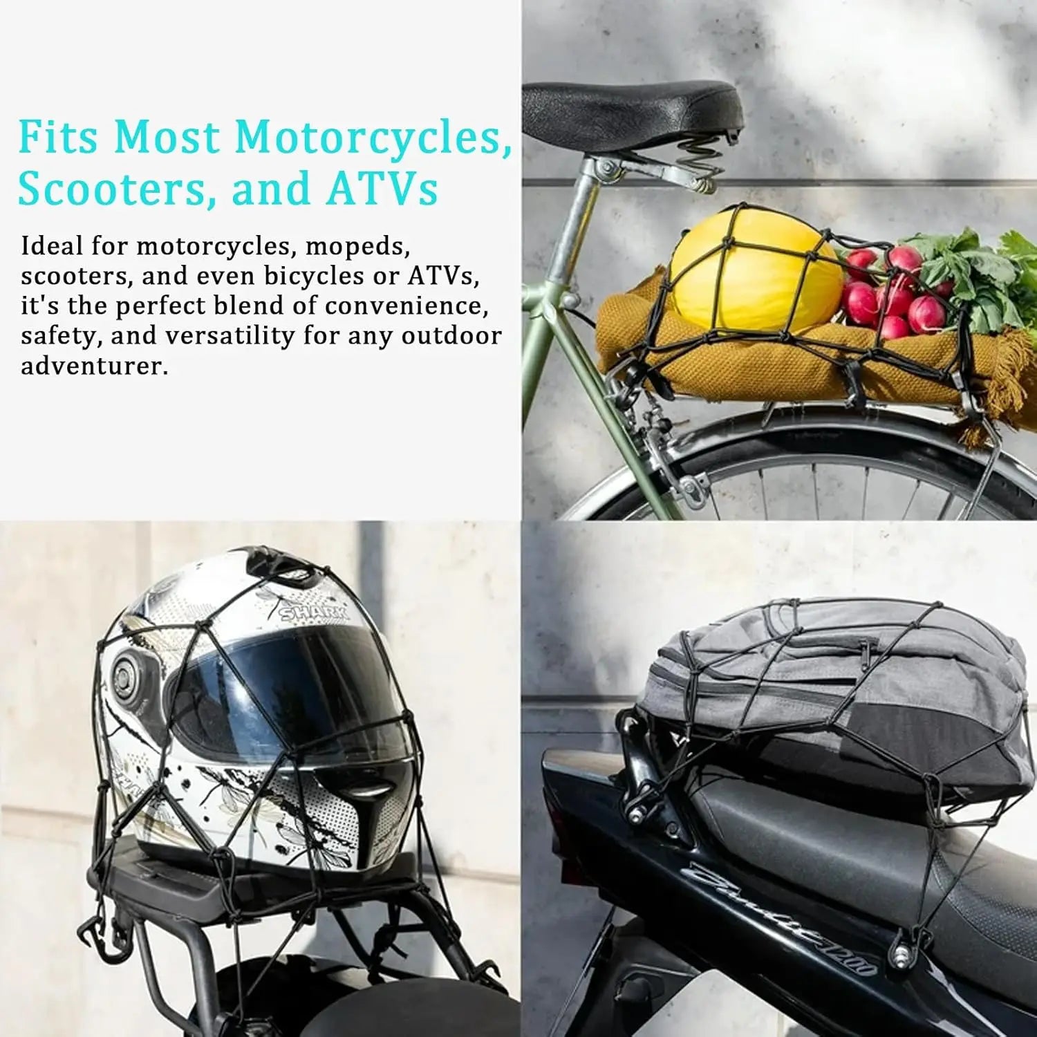 Cargo Net – Motorcycle Helmet Net with Hooks