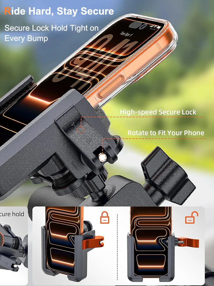 Anti-Vibration Motorcycle Phone Mount – Quick-Lock Shockproof Holder for E-Bikes, Bicycles & Strollers