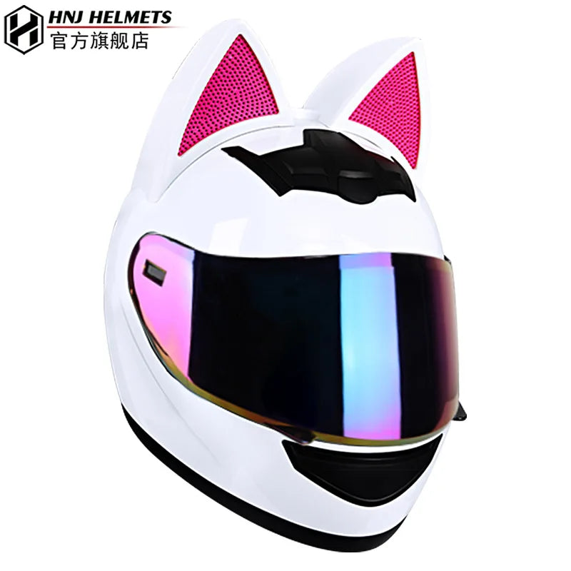 Cute Cat Full Face Ear Helmet for Street and Motocross Riding