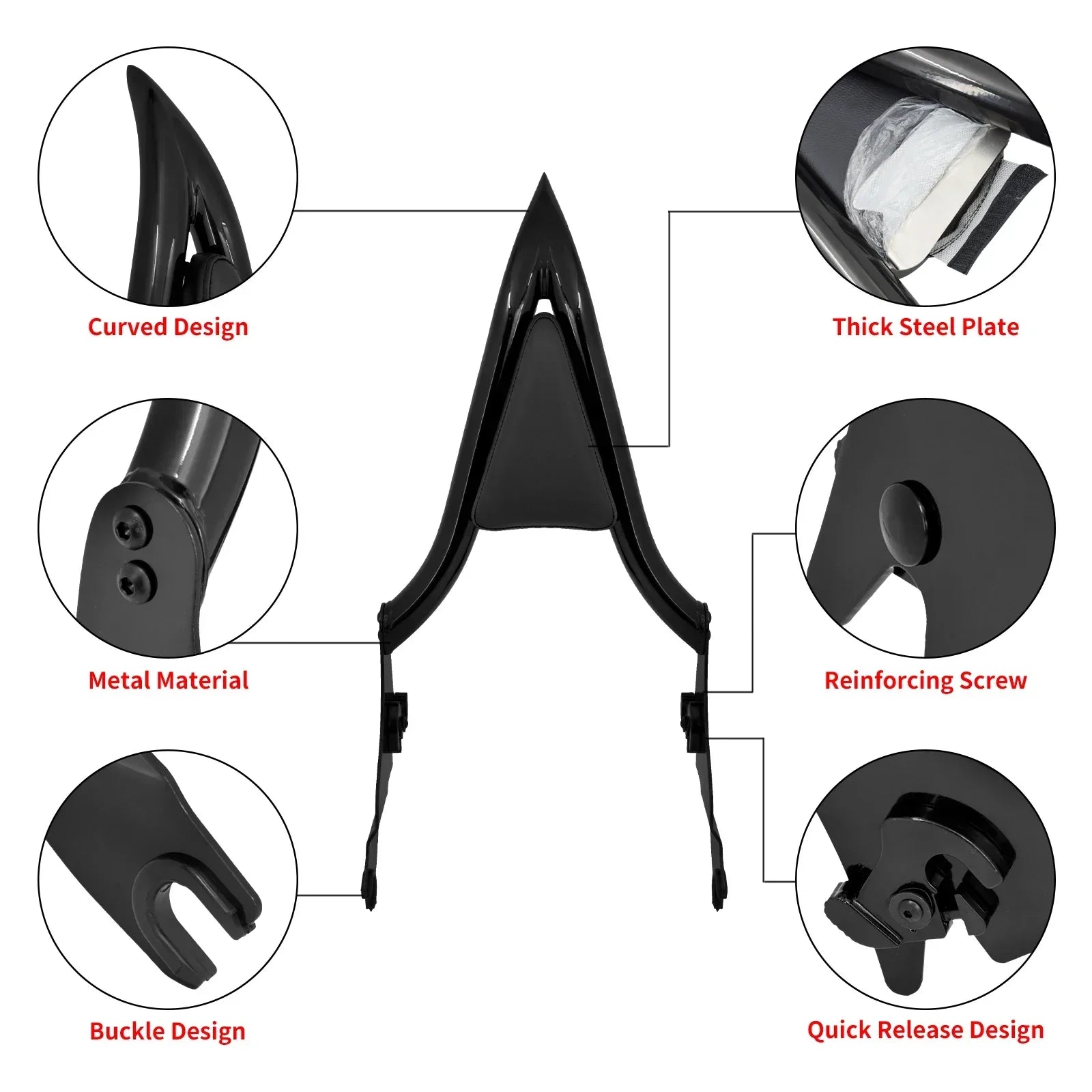 Motorcycle 16'' Detachable Rear Passenger Backrests Sissy Bar Pad For Harley Touring CVO Road King Electra Street Glide 09-2025