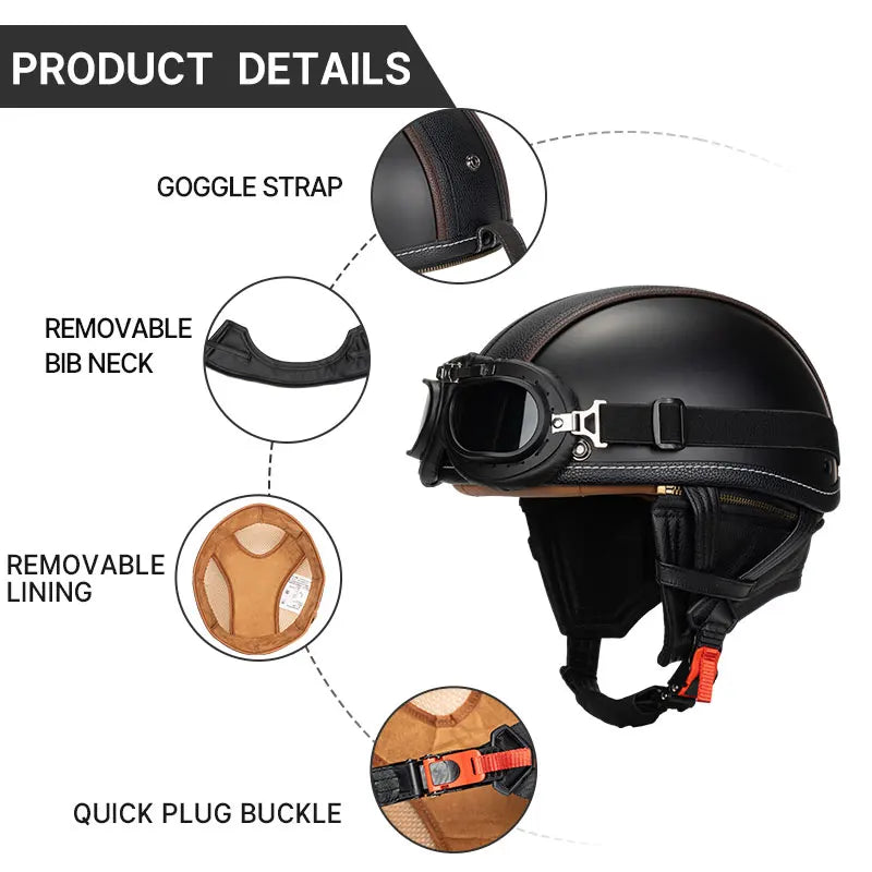 Half Helmets – KEAZ Vintage Retro German-Style Motorcycle Helmet, DOT Certified Unisex Design