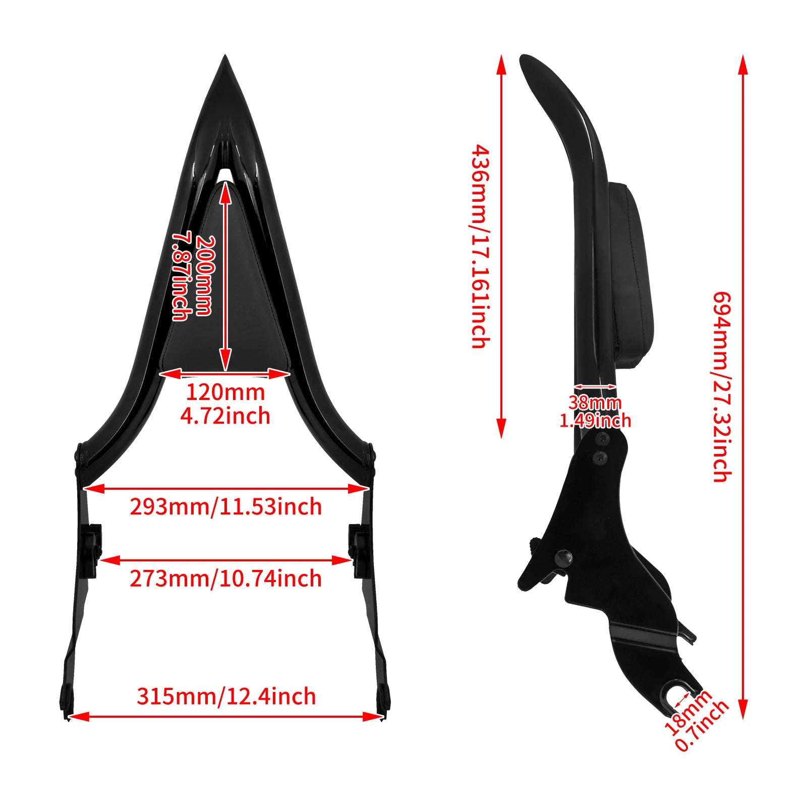 Motorcycle 16'' Detachable Rear Passenger Backrests Sissy Bar Pad For Harley Touring CVO Road King Electra Street Glide 09-2025