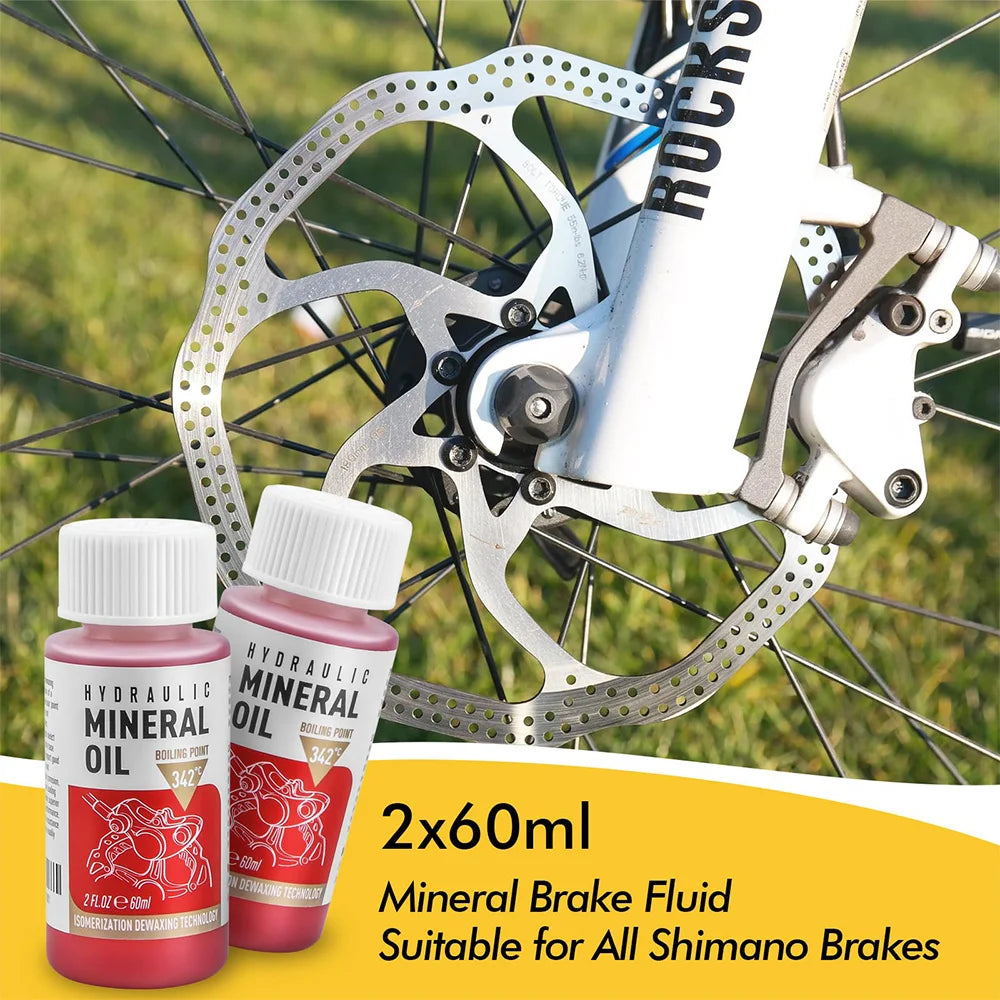 Brake Bleed Kit for Shimano Hydraulic Brakes – Brake Bleeding Tools with 2×60ml Mineral Brake Fluid – Road & MTB Dual Purpose – 2000–2023 Models – $35