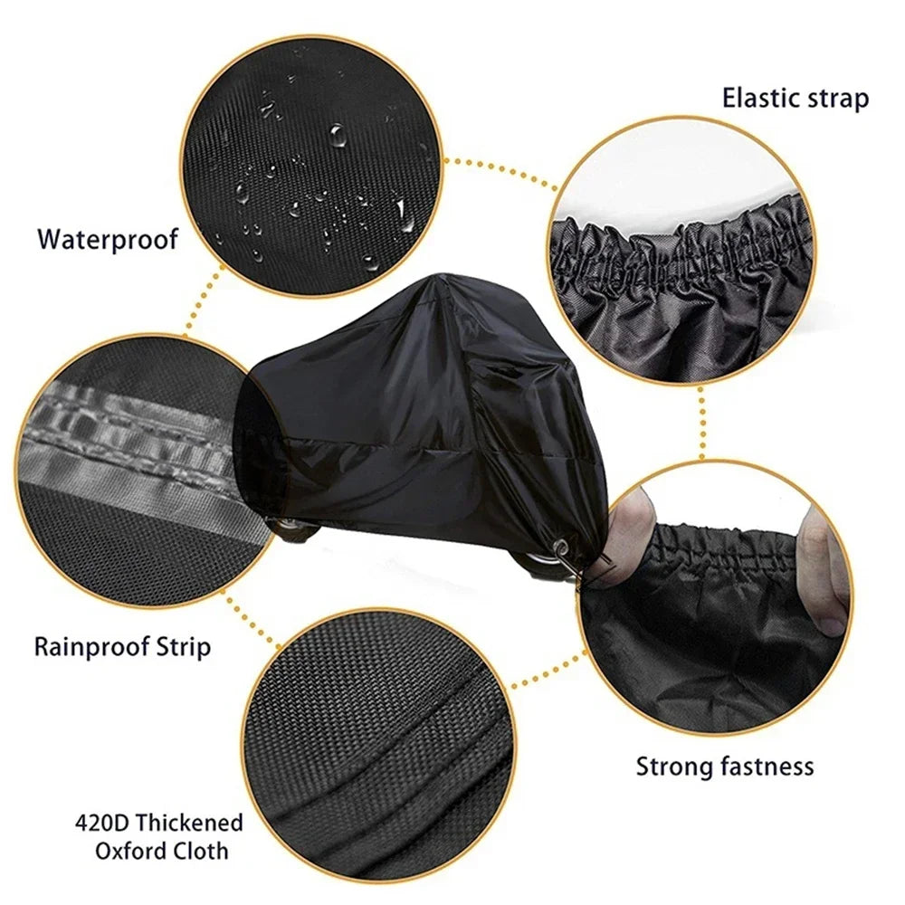 Motorcycle Cover for NMAX AEROX PCX MIO BEAT CLICK Waterproof Rain and Dust UV Cover – Polyester Taffeta PU Coating All Black Lock Holes Windproof Buckle Storage Bag M-XXXL