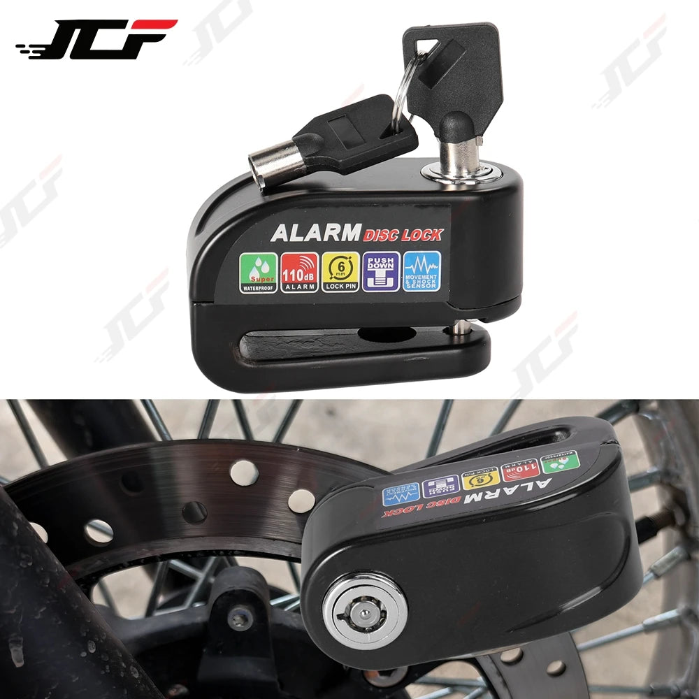 DUOBEISI Motorcycle Alarm Lock Wheel Disc Brake Motorbike Scooter Bicycle Waterproof Anti-Theft Aluminum Alloy Security Brake Lock – Vibration Alarm – Replaceable Battery – 0.215kg – Black