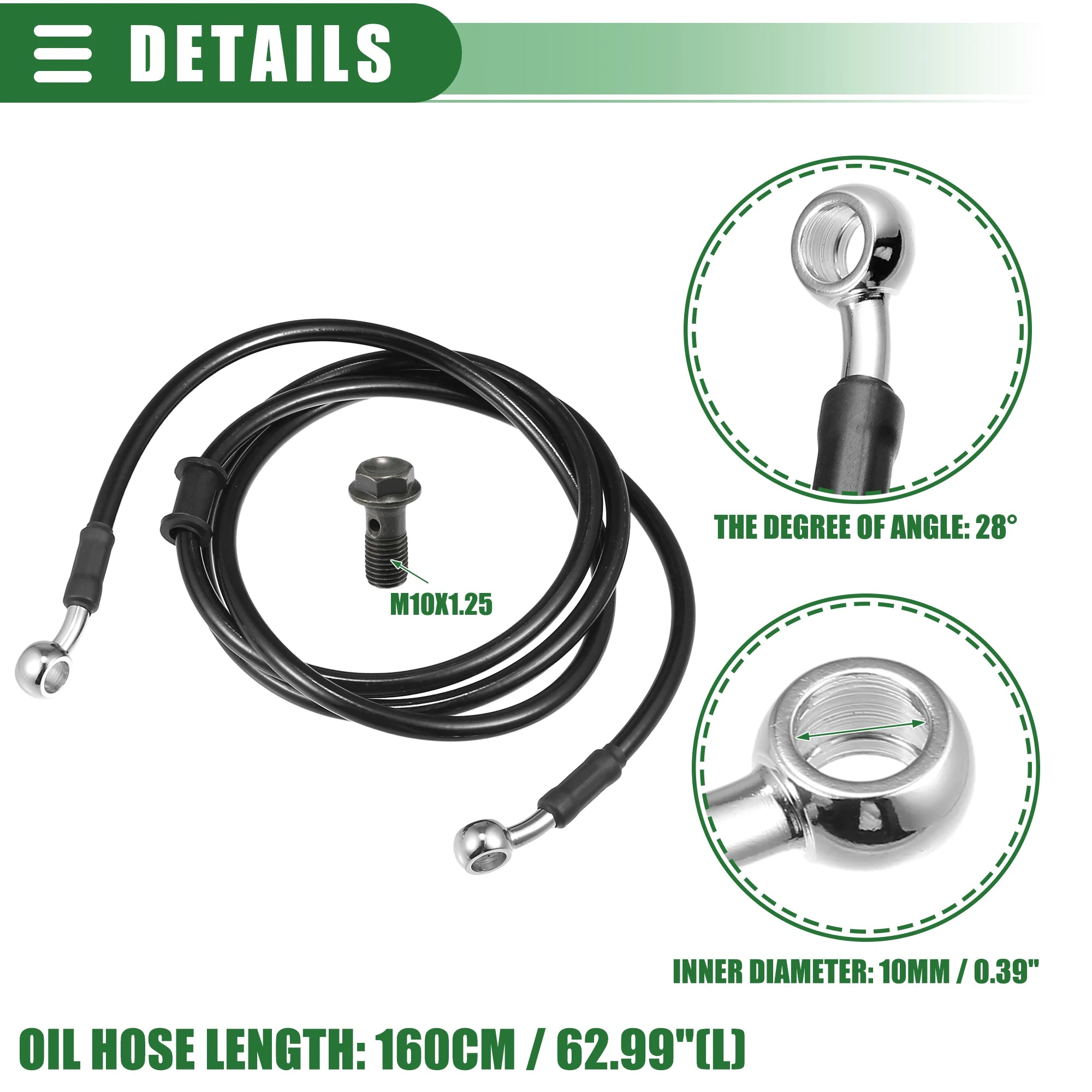 28° Braided Hydraulic Brake Hose – Brake Line Tools – Motorcycle Dirt Bike Motocross Brake Line Oil Hose – M10×1.25 – 30cm to 170cm – Black – from $18