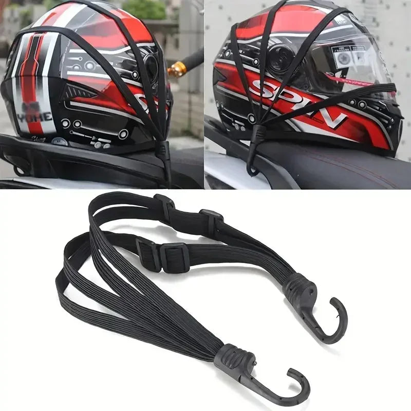 Heavy Duty Elastic Motorcycle Helmet Cargo Net With 2 Hooks Bungee Cord Luggage Holder for Bike Back Seat Electric Scooter Bag