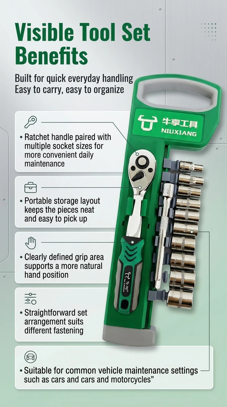 oein 1/4" Drive 12-Piece Ratchet Socket Wrench Set – 72-Tooth, Chrome Vanadium Steel – Motorcycle / Car Repair – Storage Case – $18