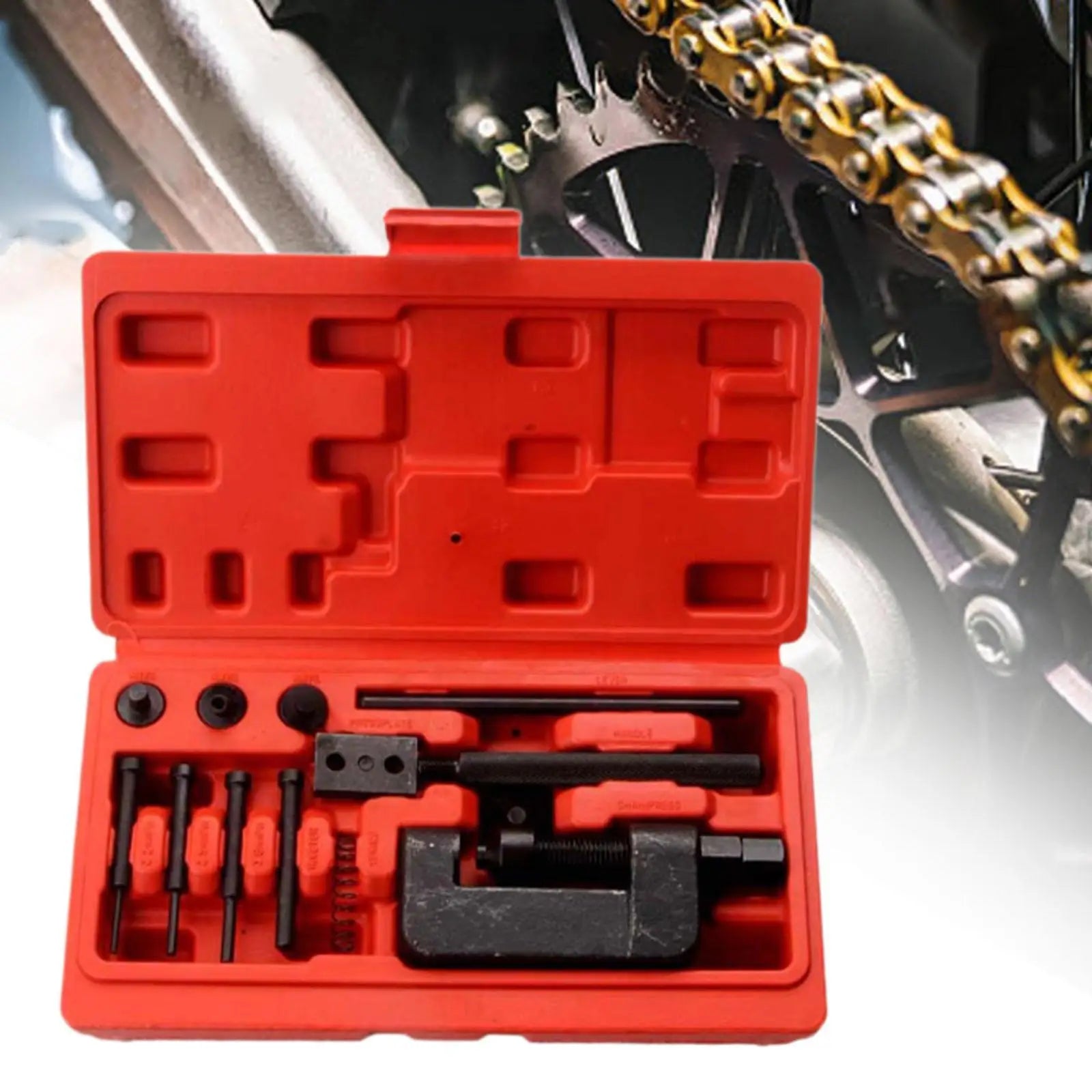 Compact Motorcycle Chain Breaker Tool Kit – 45# Steel Chain Cutter & Riveter for Bicycle & Motorcycle – Carrying Case Included – $64