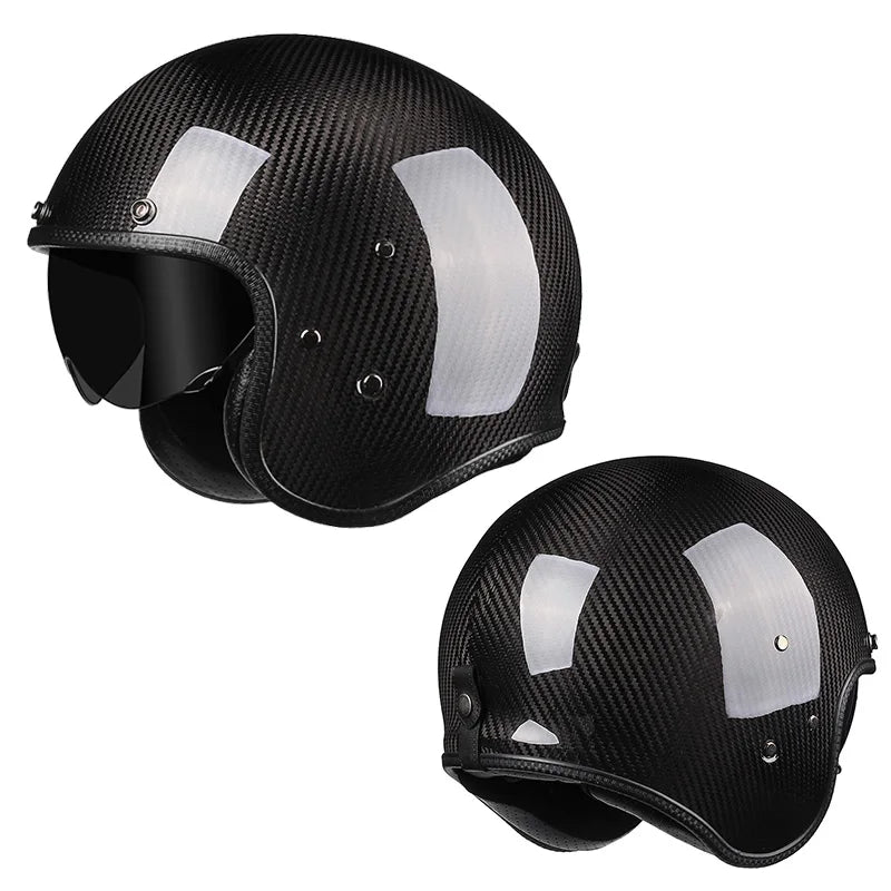 Carbon Fiber Helmets – Genuine Carbon Fiber 3/4 Open Face Motorcycle Helmet, Retro Cafe Racer with Inner Visor