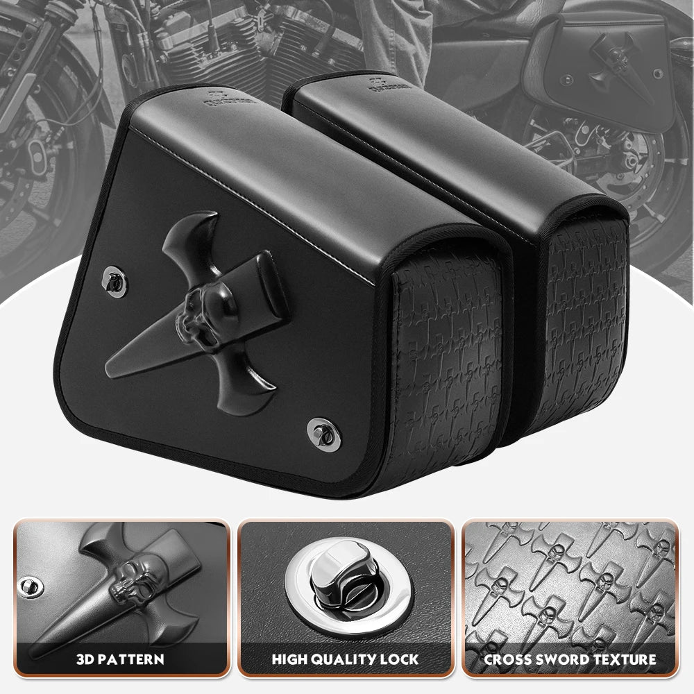 WASONTEDA Waterproof Motorcycle Saddle Bags Tool Organizer Rear Swingarm Bag PU Leather Hard-Shell for Harley Sportster XL883 1200 Street 750 Rebel 300 500 – Black (1 Pair)
