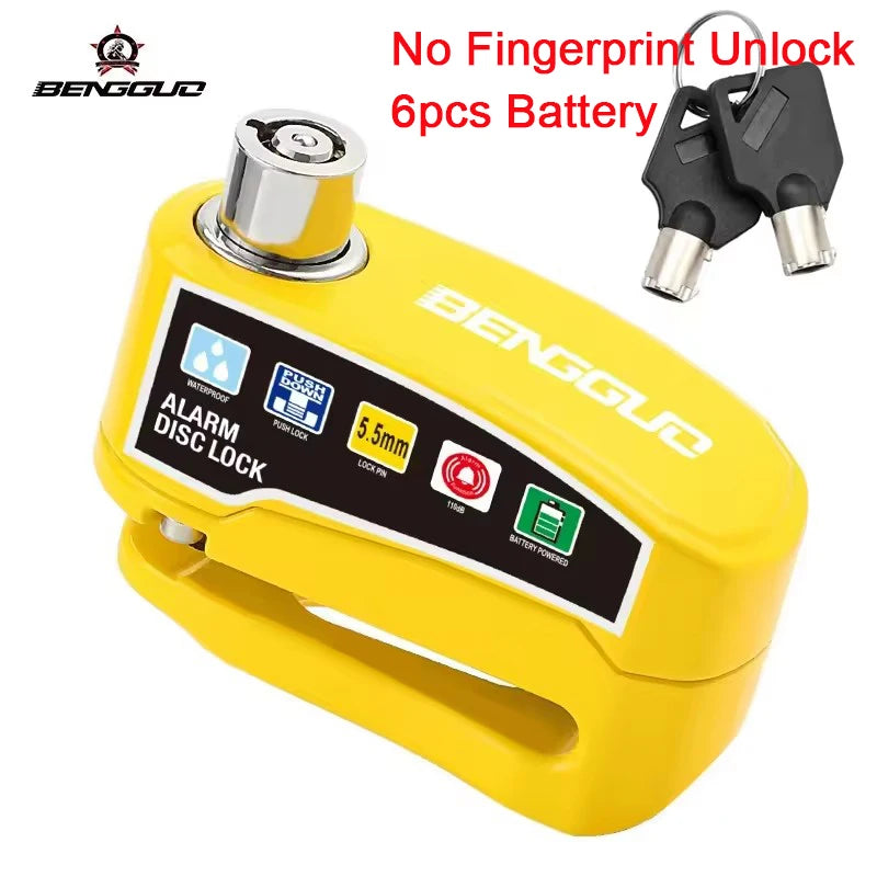 Motorcycle Alarm Disc Brake Lock One-Touch Fingerprint Unlock Anti-Theft Security Moto Wheel Disk Padlock Motorcycle Disc Lock – Vibration Alarm Aluminum Alloy Waterproof
