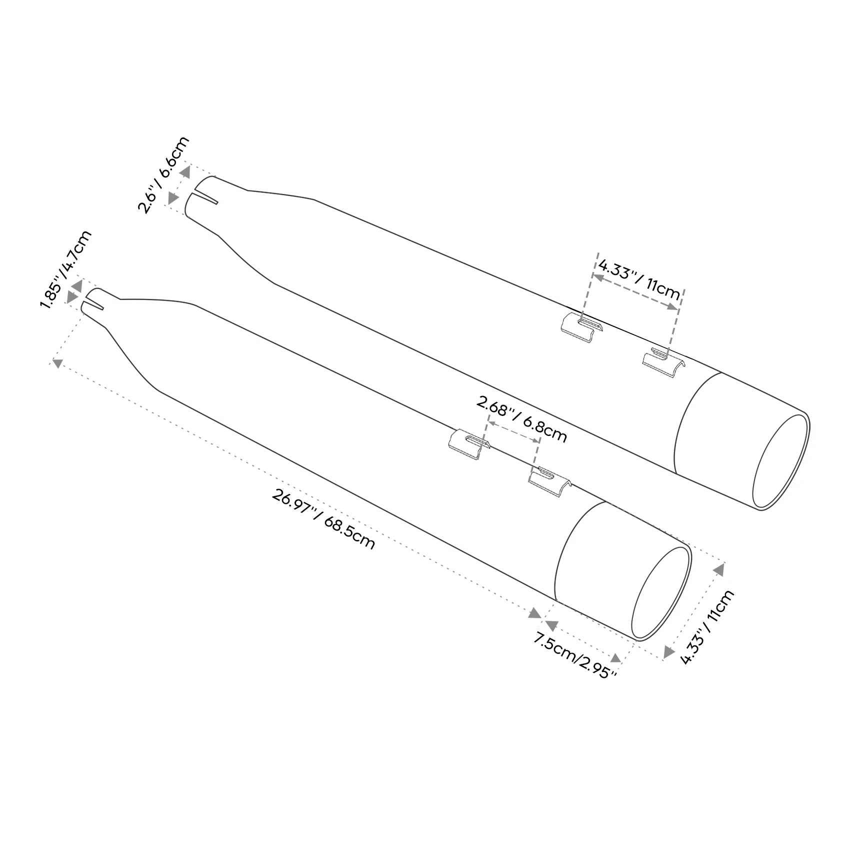 4.33" Megaphone Slip-On Exhaust Pipes For Harley Touring Street Electra Glide Road King 2017-2025 Motorcycle