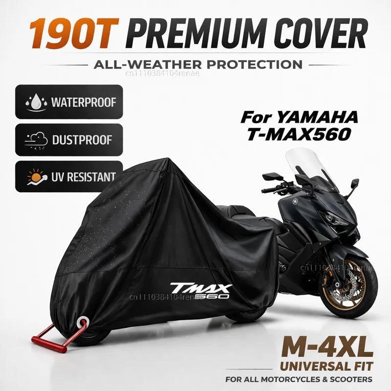 For Yamaha T-MAX TMAX 560 T-Max 560 T-Max560 TMAX560 190T Motorcycle Cover Waterproof Dustproof UV Protection All Season – Polyester Taffeta PU Coating Black M-4XL Storage Bag