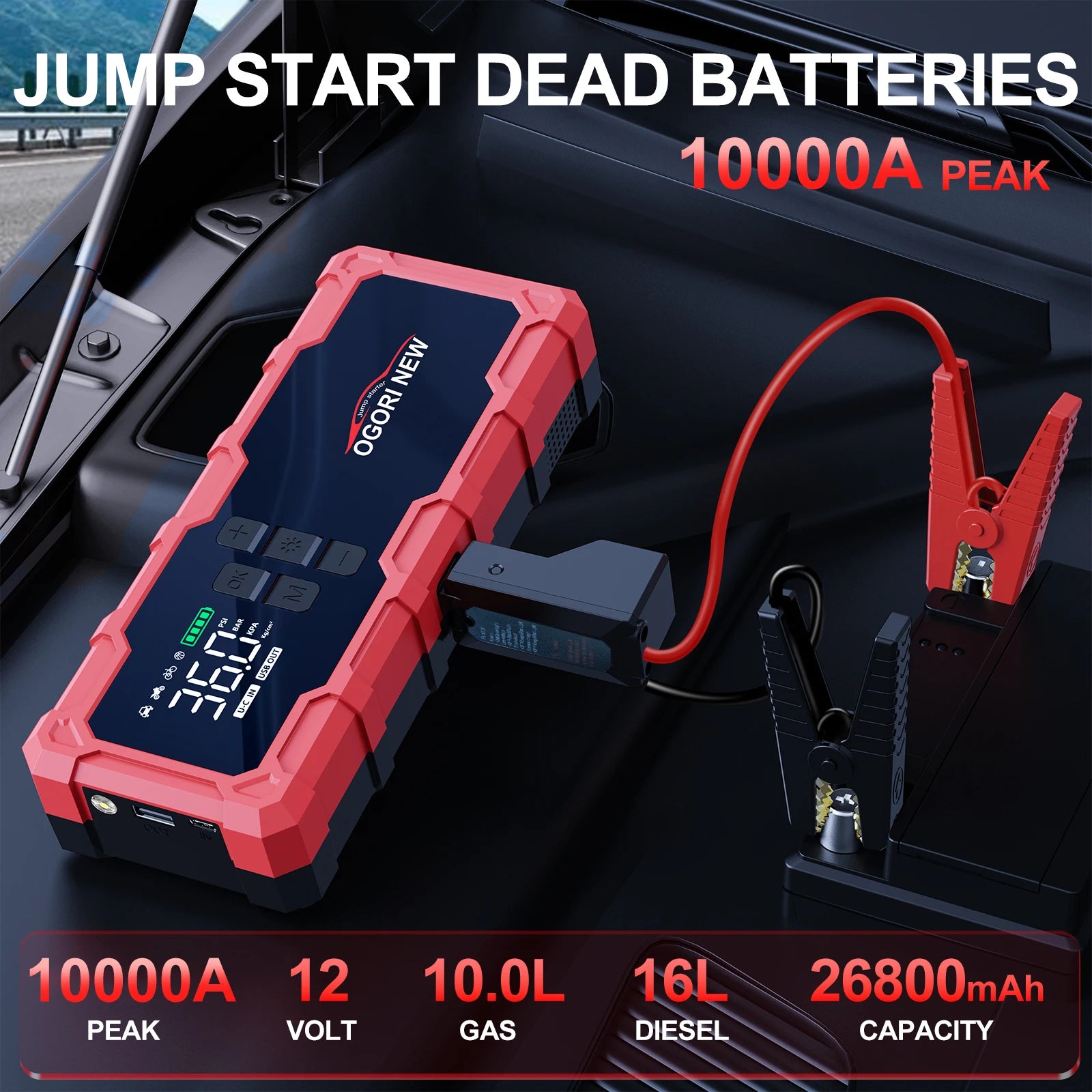 BSMOOM 150PSI Air Compressors Jump Starter Combo 4000A-10000A Portable Car Battery Pack for Motorcycle Car SUV Truck RV
