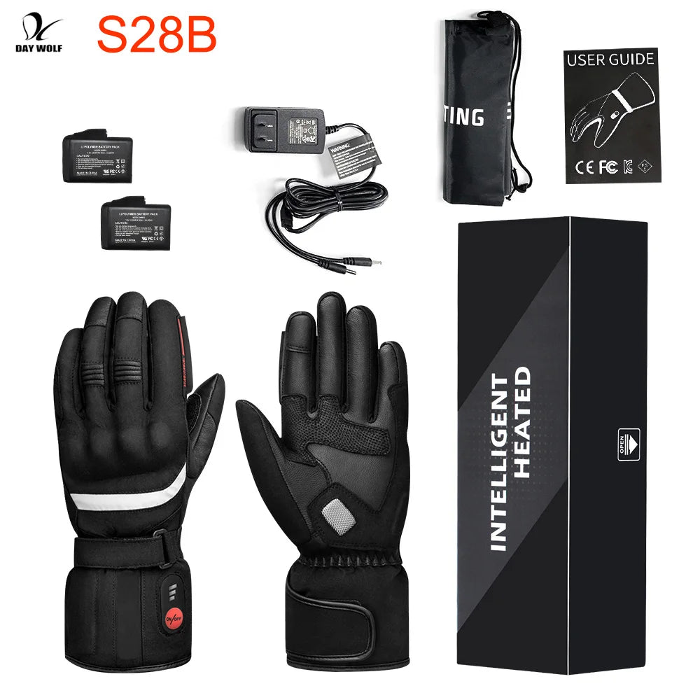 DW Heated Gloves Motorcycle Winter Heated Gloves Warm Waterproof Rechargeable Heating Thermal Gloves Snowmobile Battery Charger