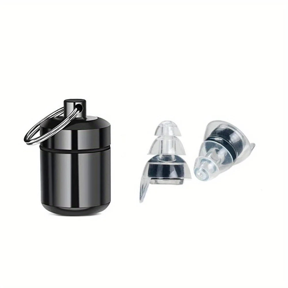 Reusable High-Fidelity Concert Ear Plugs with Waterproof Case for Music Festivals Motorcycling Noise Protection – Silicone – Two-Flange Tip – 28g – Blue / Black
