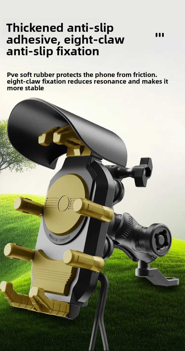 New Motorcycle Phone Holder, 15W Fast Wireless Charging, Shockproof Navigation Bracket with Anti-Theft Lock, Universal