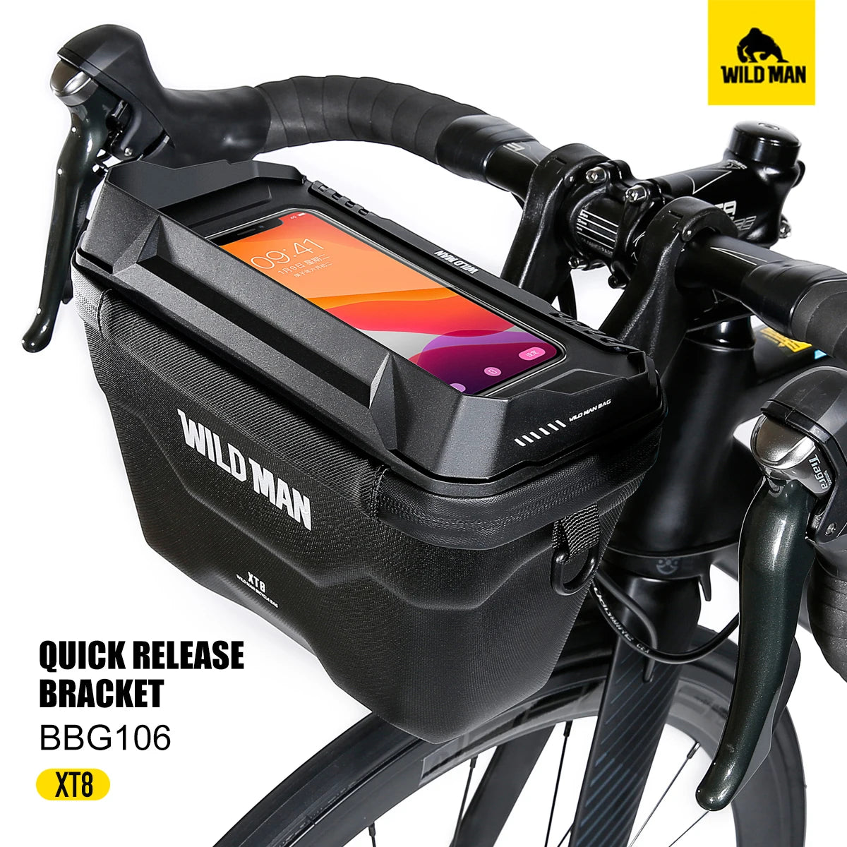WILD MAN Waterproof Bike Phone Pouch – Touchscreen EVA Hard Shell Handlebar Bag for Bicycles & Electric Scooters