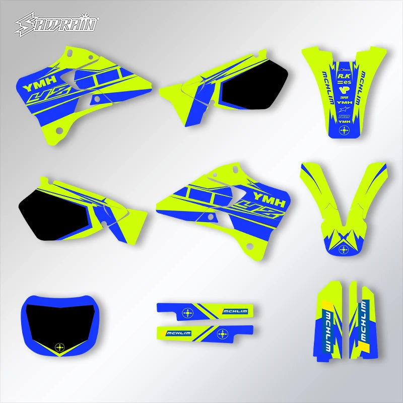 Sawrain MCHMFG Custom Team Graphics Decals Kit for Yamaha YZ125 / YZ250 1996–2001 – Green Blue 003 – Glossy Film – Custom Fit
