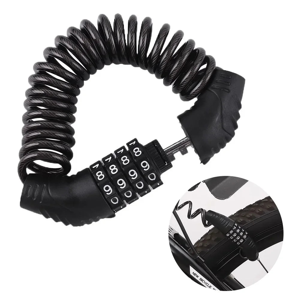 Motorcycle 4-Digit Password Combination Chain Lock Bicycle Anti-Theft Helmet Safety Lock Portable Durable Wire Cable Lock