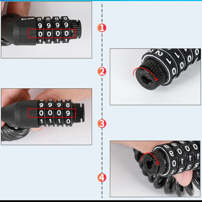 Helmet Lock Anti-theft 4 Digit Password MTB Road Bike Locks For Scooter Motorcycle Portable Cycling Bicycle Cable Lock