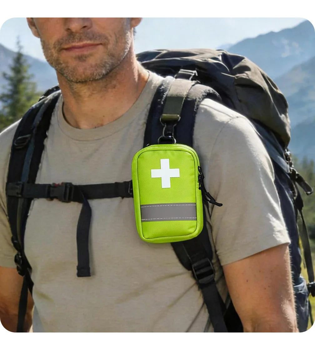 Reflective Portable First Aid Kit for Outdoor Hiking Camping - Emergency Medicine Organizer with Car Storage Strips