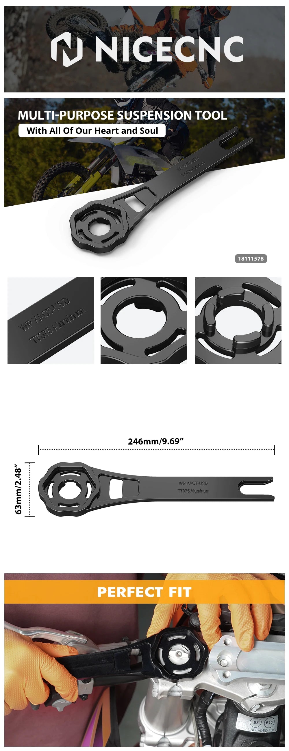 NICECNC 48mm Fork Cap Suspension Tool – WP XACT-USD Closed Cartridge – 7075 Aluminum – KTM / Husqvarna / GasGas 2023–2024 – $39