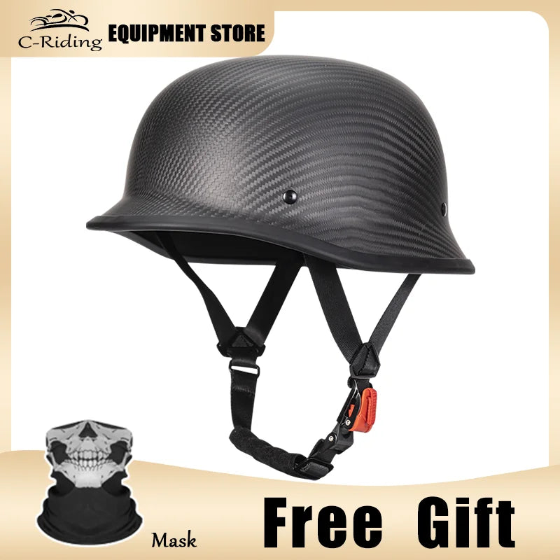 Carbon Fiber Helmets – DOT Certified 12K Carbon Fiber Half Face Motorcycle Helmet, Vintage German-Style Cruiser