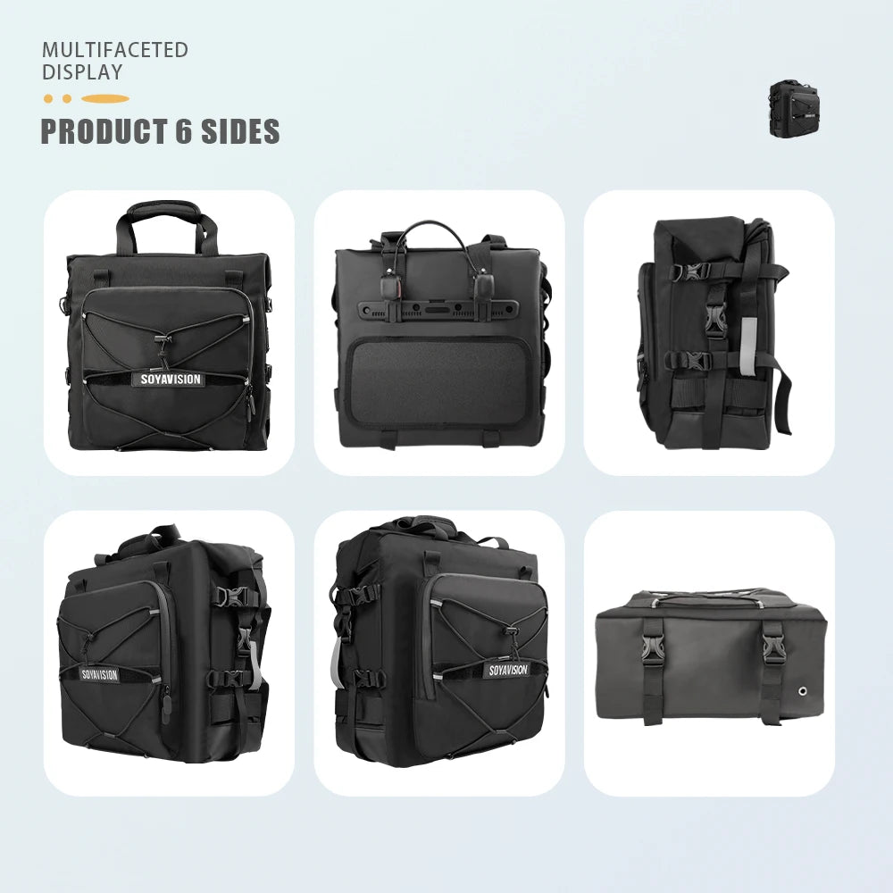 SOYAVISION Motorcycle Saddlebag Waterproof Side Bag 20L 500D Polyester Travel Motorbike Luggage Rear Seat Bag for BMW R1200GS ADV Kawasaki Yamaha Honda Suzuki – Black (1PC / 2PC)